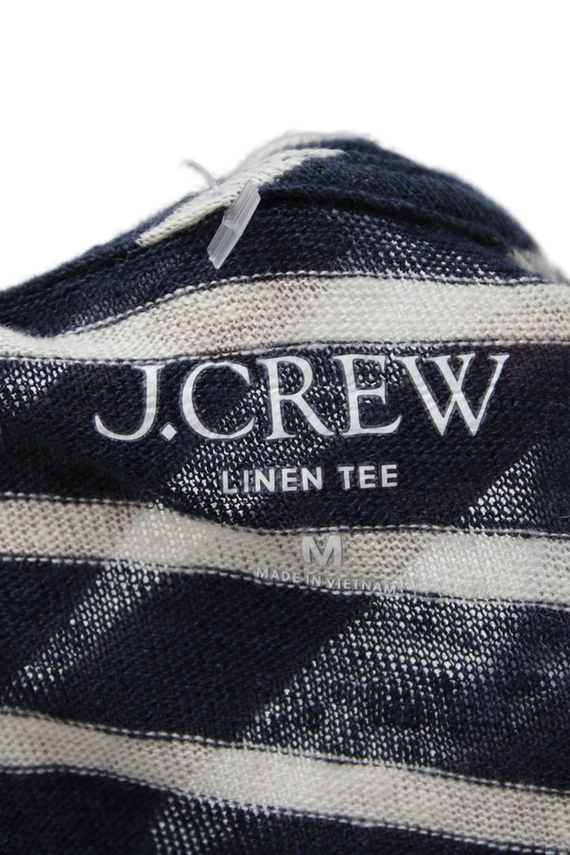 Camiseta J Crew Mujer Lino Rayas Informal Manga Corta Cuello Redondo Azul Talla M Foto 4 de 4
