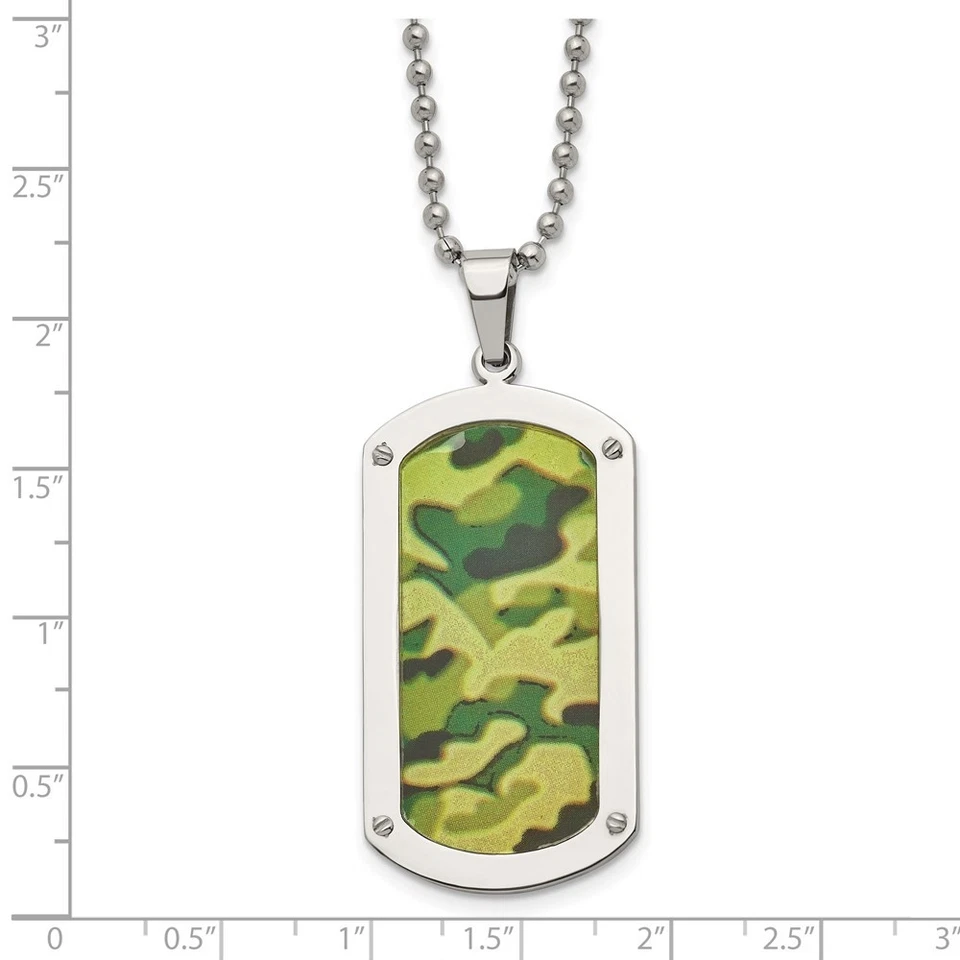 Stainless Steel Polished Camouflage Enameled Dog Tag Ball Chain Necklace 24" - Image 3 of 4