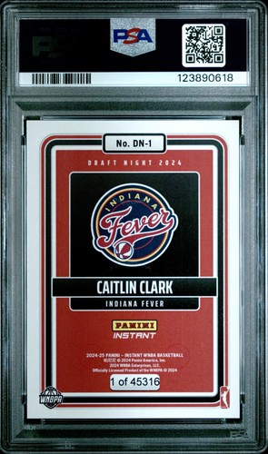 CAITLIN CLARK 2024 PANINI INSTANT ROOKIE CARD RC #DN1 PSA 9 MINT! #FEVER WNBA! - Picture 2 of 2