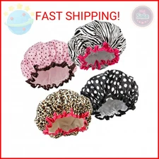 TCOTBE 4 Pieces Shower Cap for Women, Elastic and Reusable, Environmental Protec