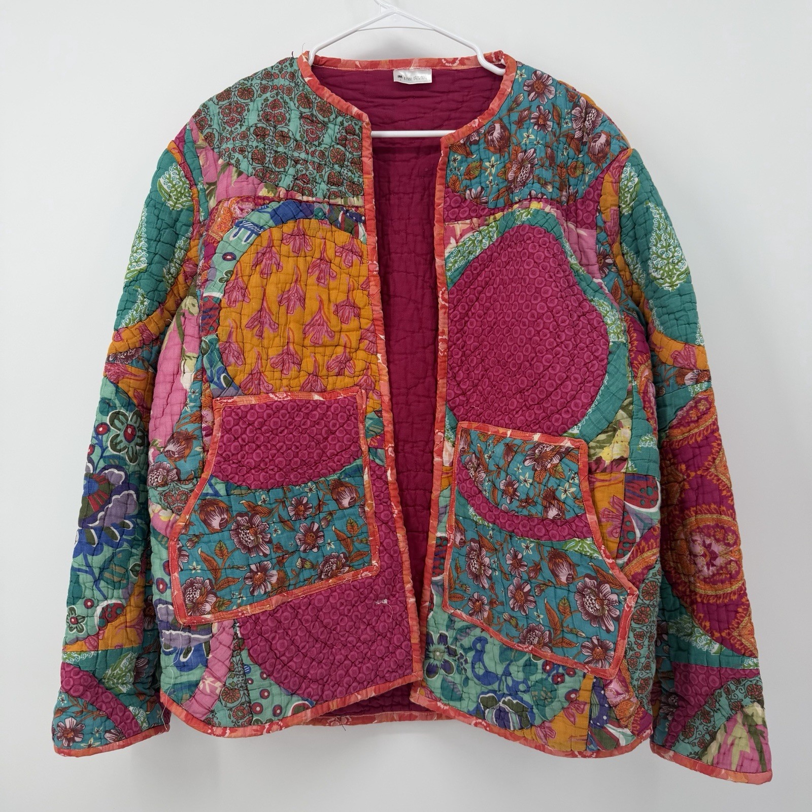 Pink Handmade Quilted Patchwork Jacket Womens Lar… - image 1