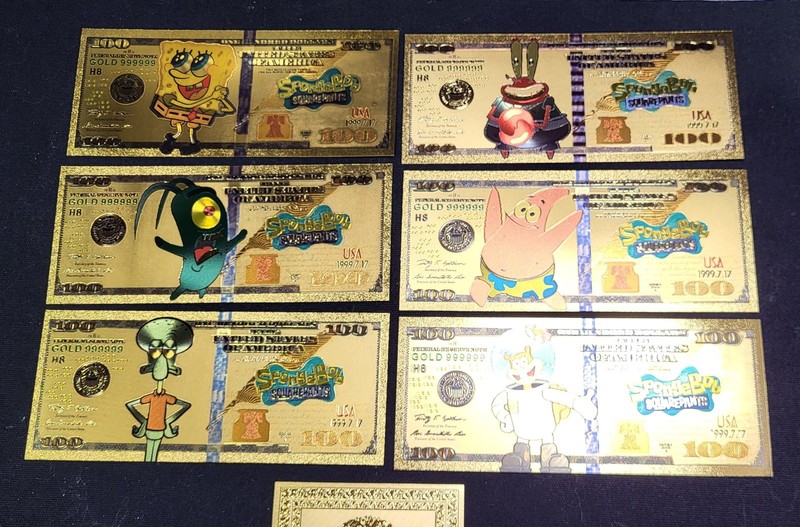 6 New SpongeBob Squarepants Gold Foil Novelty Bills
