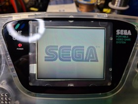 SEGA GameGear w/ PowerAdapter-RECAPPED-NewGlassCover-NewClearShell-FIRM!-0619