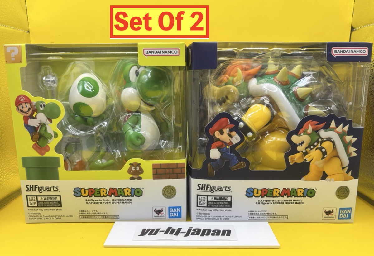 ゲームキャラクター SHFiguarts Super Mario Figure Set S.H.Figuarts Super Mario Bowser & Yoshi Figure Set of 2 Bandai New
