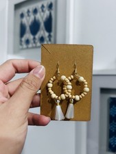 Handmade Boho Hoop Earrings Beige Colors