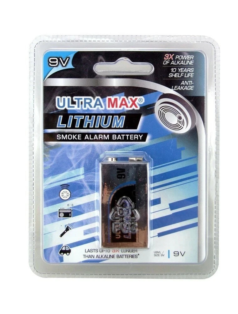 10X ULTRAMAX 9v Lithium Battery Smoke Alarm battery - PP3- MN1604