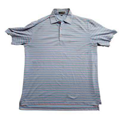 Peter Millar Summer Comfort Mens Blue Orange Striped Golf Polo MS16EK55S Size M