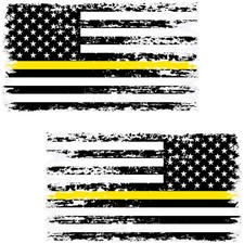 Stickios 911 Dispatcher Yellow Line Tattered Decals 2-Pack - Made in USA