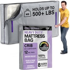 Crib 10 Mil Thick - Moving and Storage Mattress Bag w Zipper and 8 Carrying...