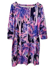 Lilly Pulitzer Sophie Dress Womens Size Small Navy Pink Tropical Palms Up Print