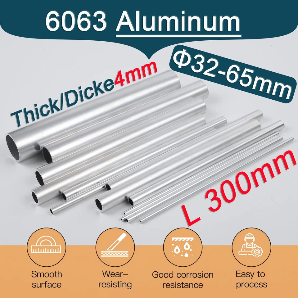 Alurohr Aluminium Rundrohr Rohr Alu Rohre Aluprofil Länge 300mm AD 32mm Bis 65mm - Bild 1 von 4
