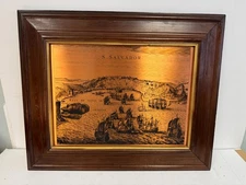Vintage Coppercraft Copper Etching S. SALVADOR Wood Framed 22" x 18" Gr8 cond.
