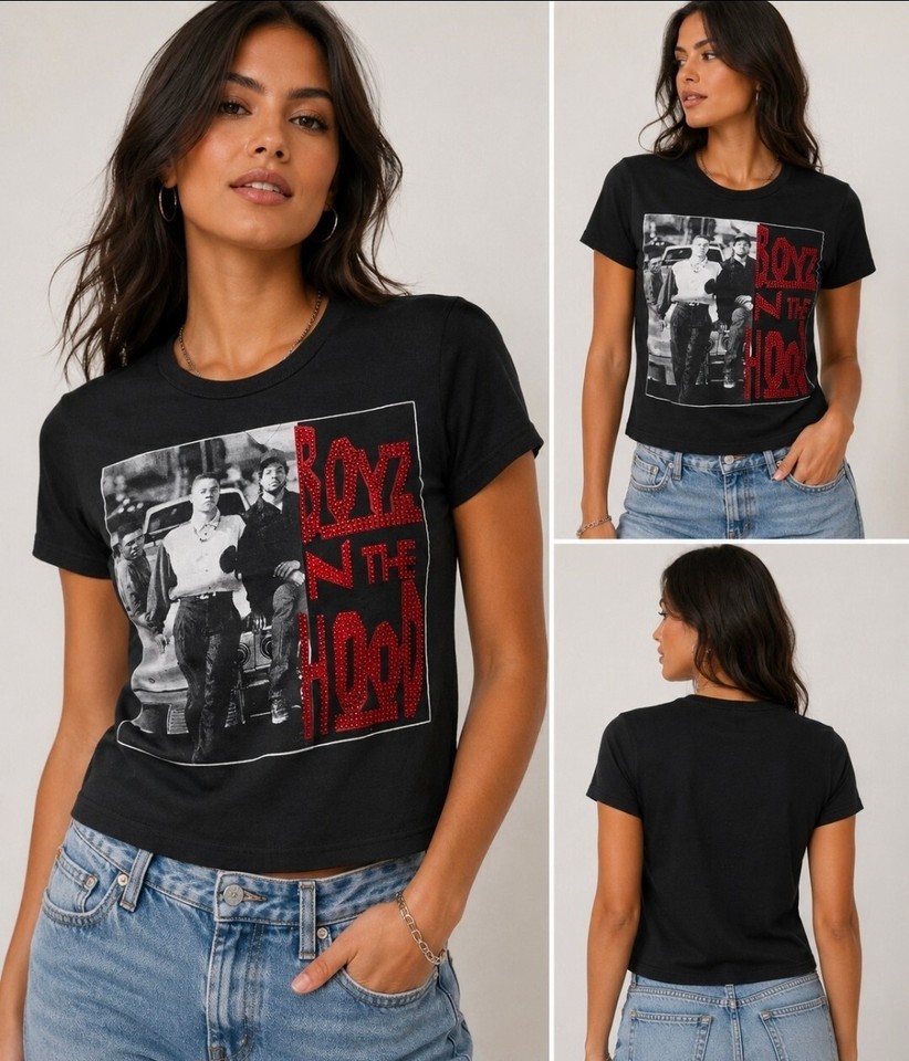 Boyz N The Hood Rhinestone Graphic T-Shirt Black Red Movie Tee Women’s L