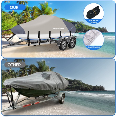 Waterproof Boat Cover Fit for Pontoon V-Hull Tri-Hull Fishing Runabout Bass Boat - Picture 41 of 53