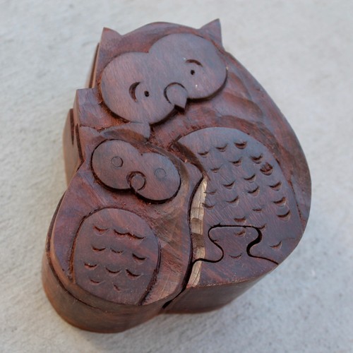 Puzzle famiglia gufo mistico scatola legno chippy lei capannone arredamento rustico stile shabby chic - Foto 3 di 6