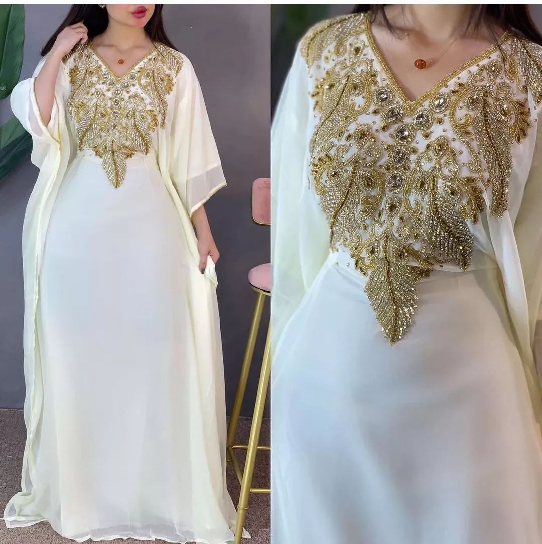 Moroccan White Dubai Kaftans Abaya Dress Fpr Women Very Fancy Long