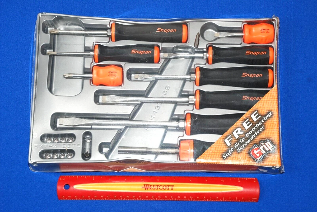 Snap on NOS 8 Pc Screwdriver Set Plus Soft Grip Ratcheting Screwdriver SGDX80