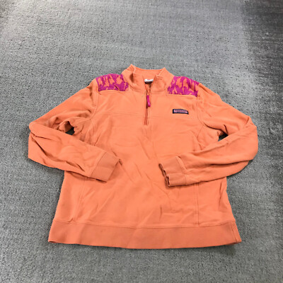 Vineyard Vines Sweater Womens Medium Quarter Zip Pullover Orange Pink AOP