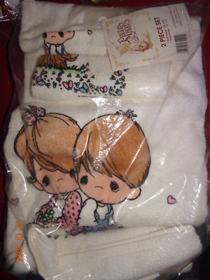 Vintage Precious Moments Bath Towel & Wash Cloth Leshner Mills Cotton 1990 NEW