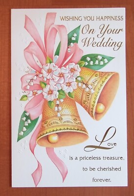 Wedding Greeting Card Wishing Love Happiness / Bells and Bows