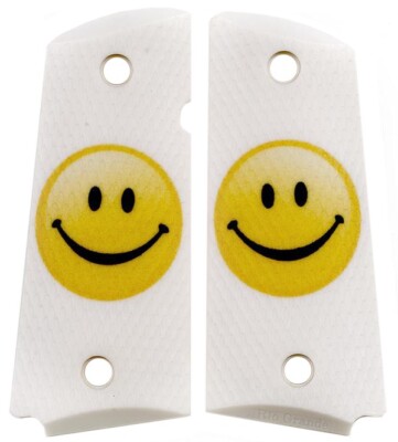 Have a Nice Day Smiley Face on Faux Ivory Custom Compact Officer 1911 Grips