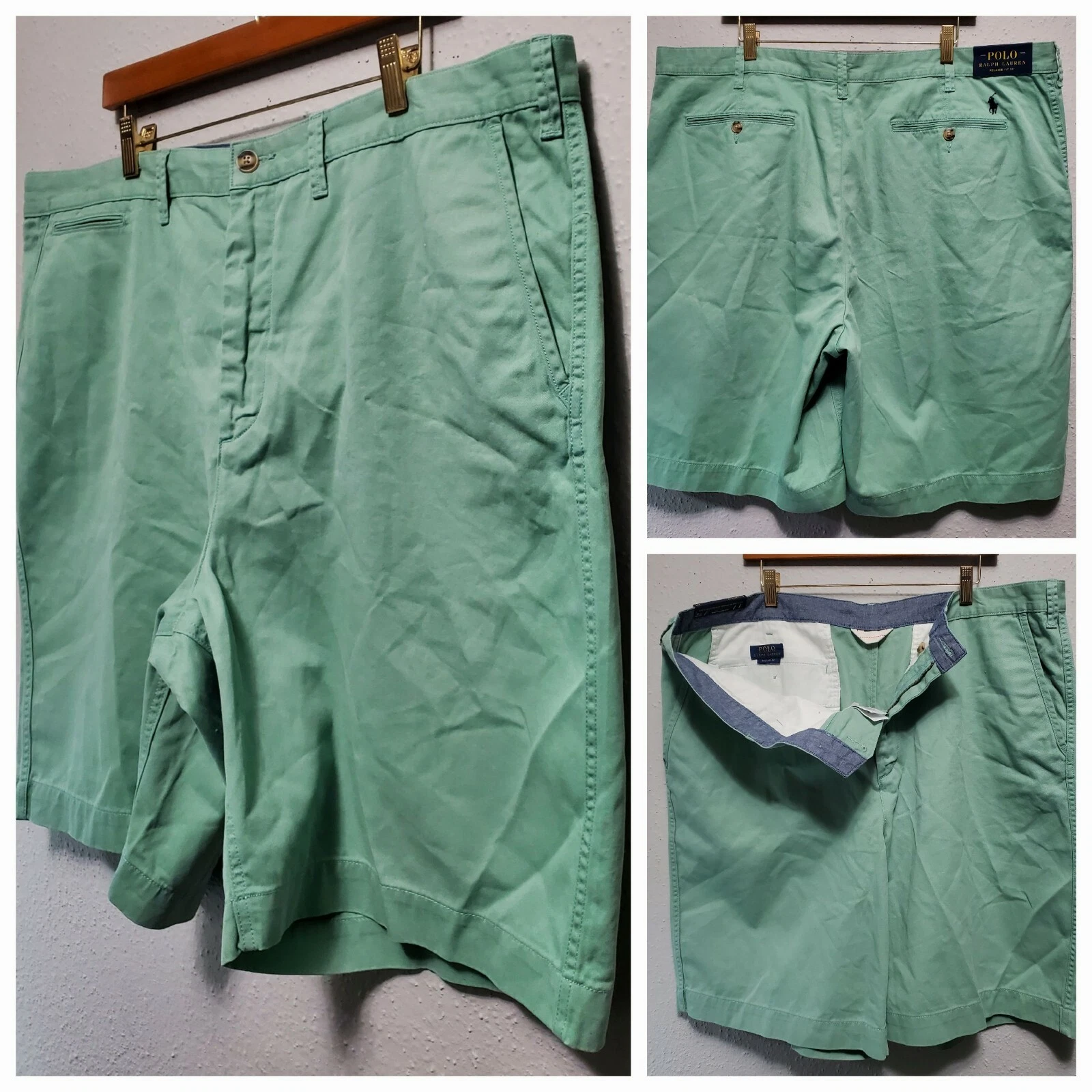 POLO RALPH LAUREN RELAXED FIT 10" MENS ZIP FLY TWILL COTTON GREEN CHINO SHORT:42
