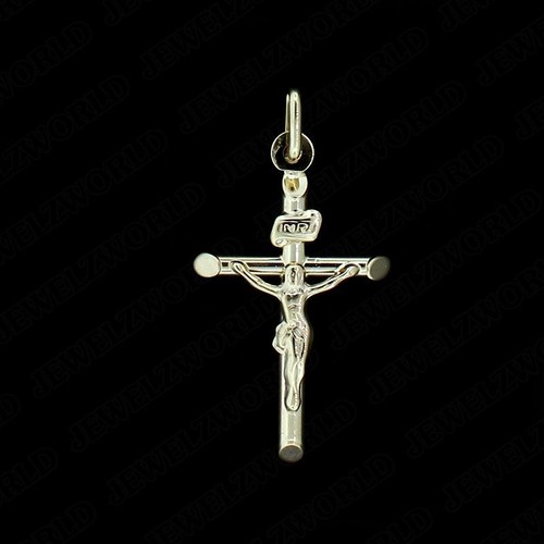 Mens Real 10K Yellow Gold INRI Jesus Crucifix Cross Charm Pendant - Picture 1 of 5