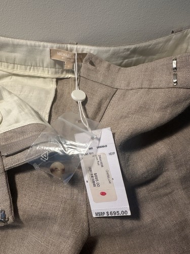 NWT Michael Kors 100% Linen Pants Size 0 Beige. MSRP $695 - Picture 2 of 7