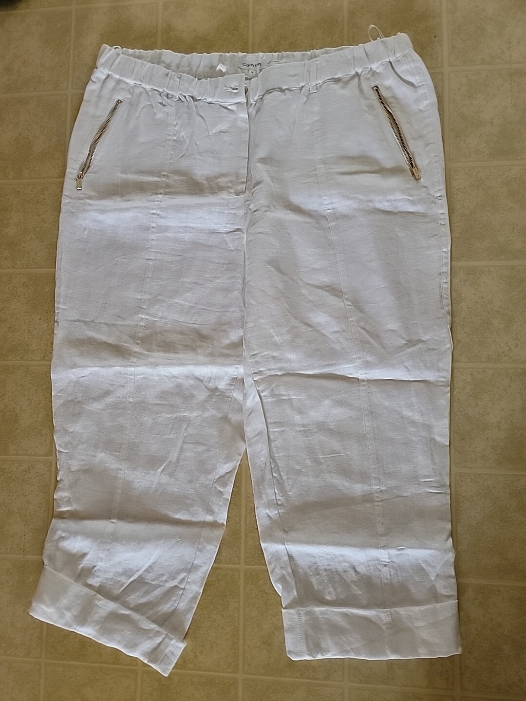 Calvin Klein Women's Elastic Band Linen Tab Roll up Leg Pant sz. 1X