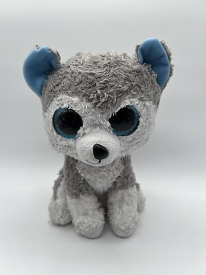 TySilk Slush Plush Stuffed Animal Puppy Dog Wolf? White Blue And Gray 9 