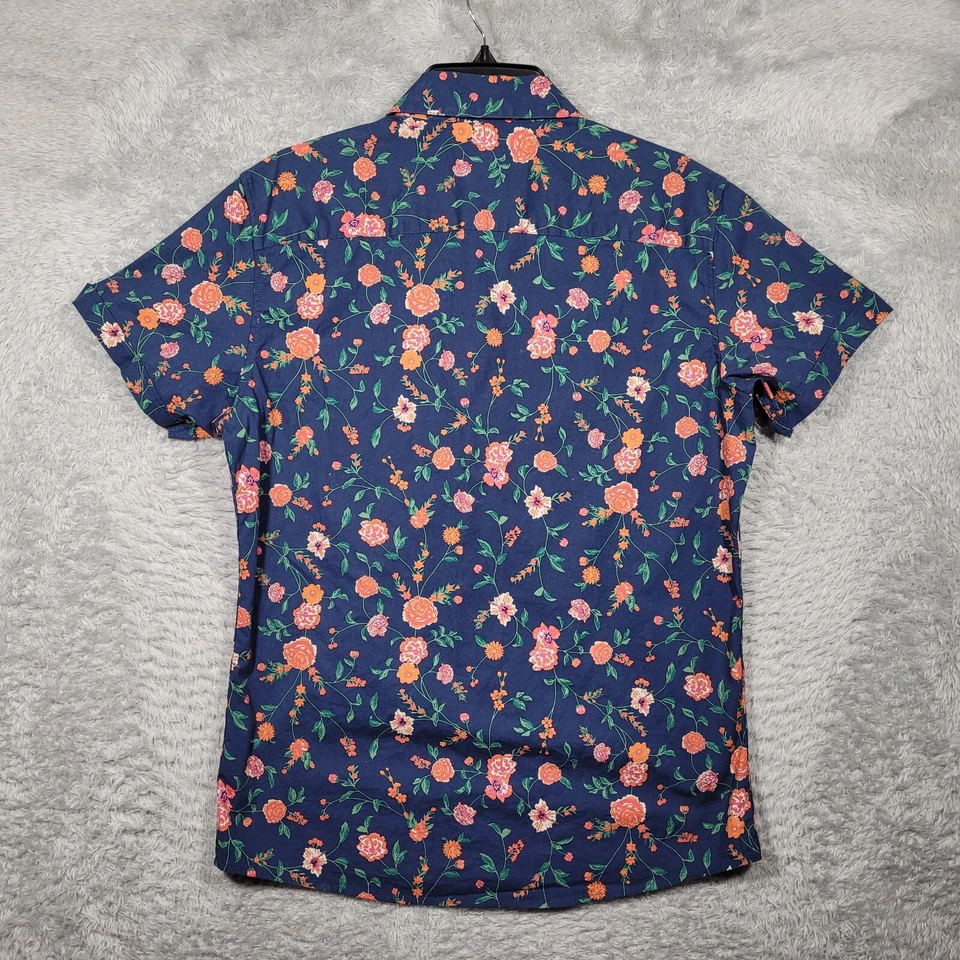 Рубашка мужская Marc Anthony средний размер синяя с цветочным рисунком роскошная приталенная на пуговицах короткий рукав - Изображение 2 из 4