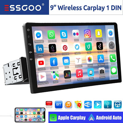 9 Inch Single 1DIN Car Stereo Apple Carplay Android Auto HD Radio Head Unit SWC