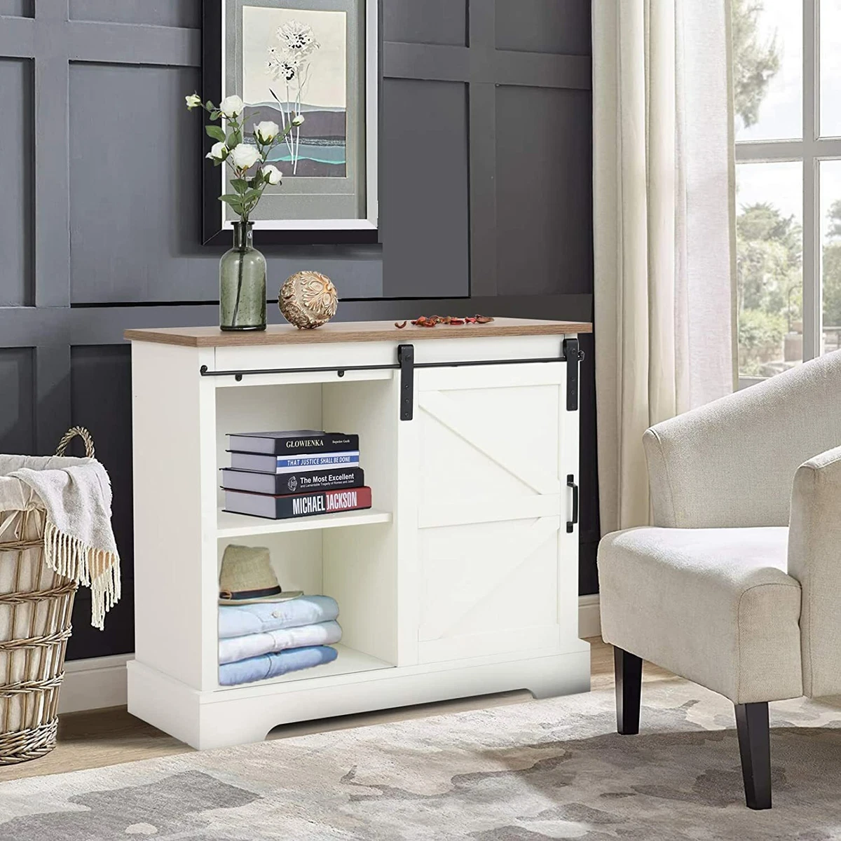 Farmhouse Coffee Bar Cabinet Buffet Sideboard Kitchen Storage