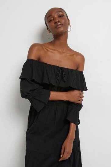 River Island Womens Black Bardot Maxi Dress size