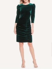 Vince Camuto Ruched Puff Shoulder Dress Velour HUNTER Green Size 2  US Small NWT