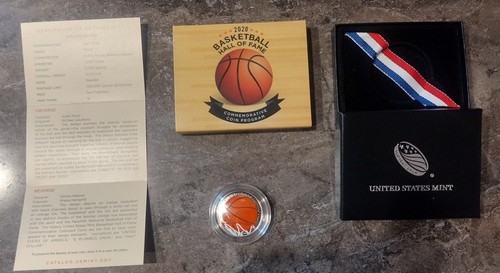 2020-S BASKETBALL HALL OF FAME FARBIG PROOF VERKLEIDET HALBER DOLLAR MIT BOX & COA