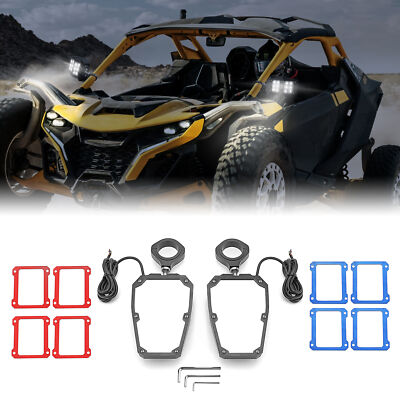 UTV Rear View Side Mirrors Kit with LED Rock Light For Can am Maverick R 2024-26