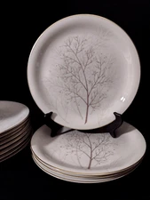 ROSENTHAL Selb-Plossberg (4) 9.5" Dinner Plates BRAMBLE BROWN TAUPE TREES 3092