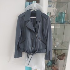 All Saints Leather Jacket Womens Beautiful Blue Gray Colour. Rrp £339.00
