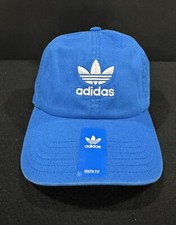 adidas Originals Youth Washed Relaxed Strapback Cap Hat Blue White Trefoil New