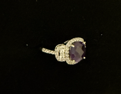 JTV "Y" 4.03CTW African Amethyst & Zircon Sterling Silver Ring Size 9 New - Imagen 2 de 3