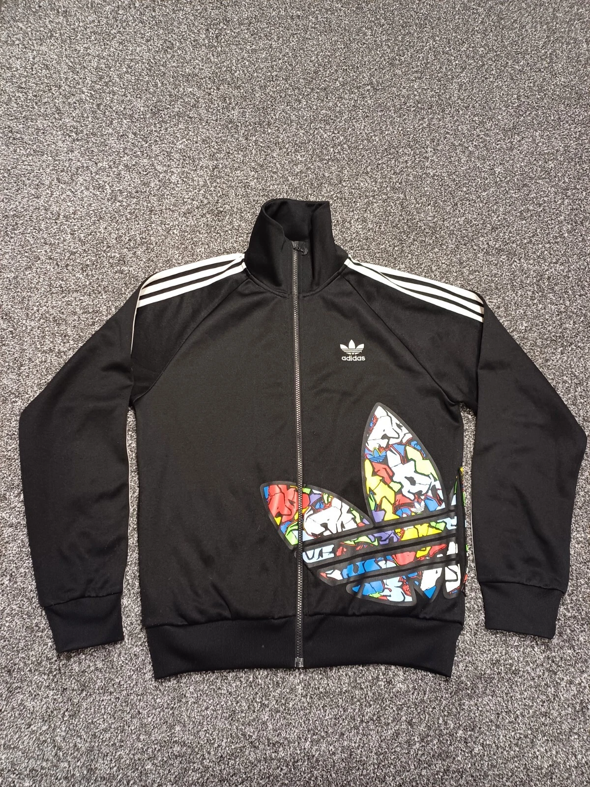 Adidas Originals Track Jacket Men S Black Full Zip 3 Stripes Big Logo Retro Y2K