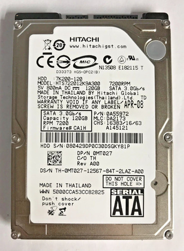 120 GB SATA NOTEBOOK FESTPLATTE  HITACHI HTS722012K9A300 7200RPM  2,5'' #NFP590