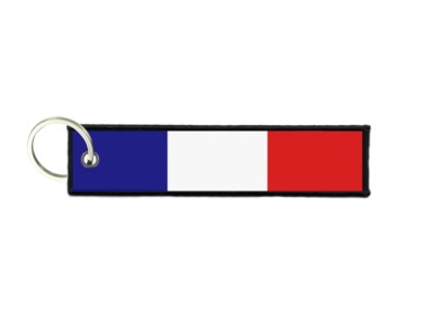 Schlüsselanhänger Frankreich – Bestickte Landesflagge Mit Schriftzug, Ca. 3 X 9,5 Cm, Mit Metallring