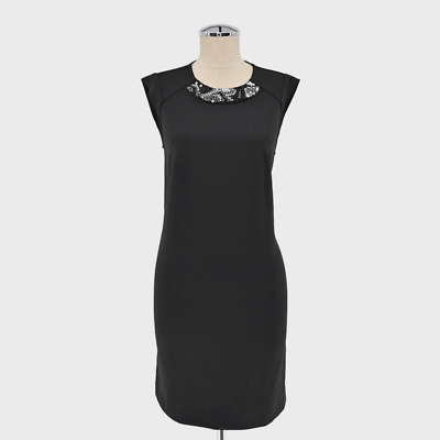 Ann Taylor Black Dress Womens Sz S Embellished Shift Cap Sleeve Career  Corpcore | eBay