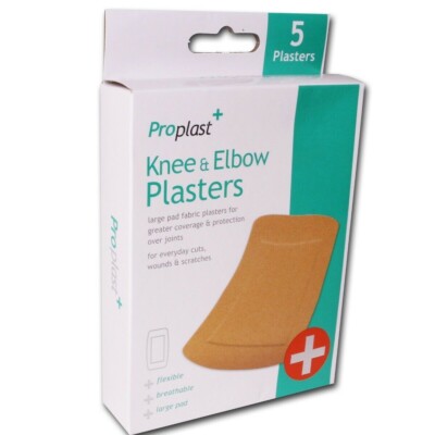 5x große KNIE-/ELLENBOGENPFLASTER Gewebe Antihaft Wundverband/Pflaster 50mm x 100mm