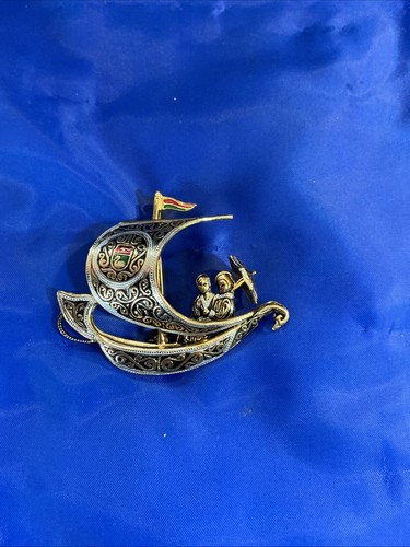 Vintage Damascene Spanish Ship Brooch
