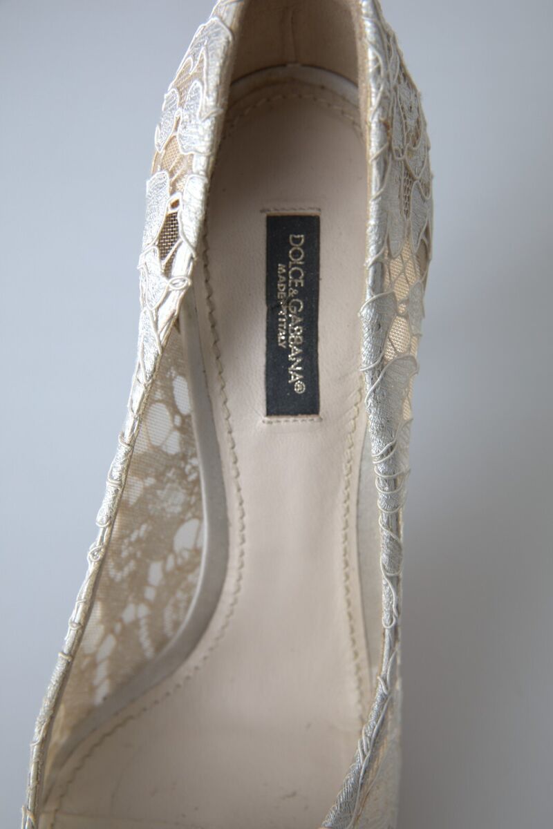 DOLCE & GABBANA Shoes White Taormina Lace Crystal Heels DOLCE & GABBANA Shoes White Taormina Lace Crystal Heels