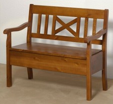 Sitzbank 105x93x46cm bank mit lehne Kiefer massiv Bernsteinfarben Truhenbank