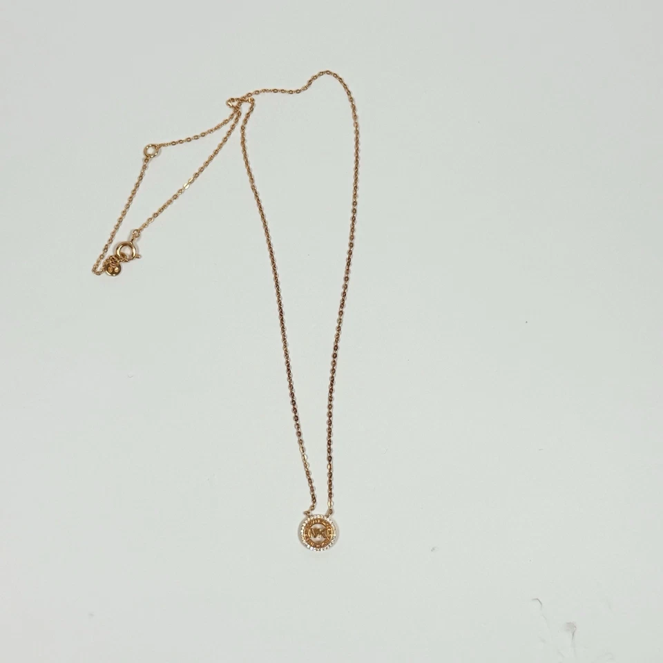 "Collar Michael Kors Damas Tono Dorado Logo MK Piedra Circonita Con Caja Original Cadena 18""" Foto 4 de 4